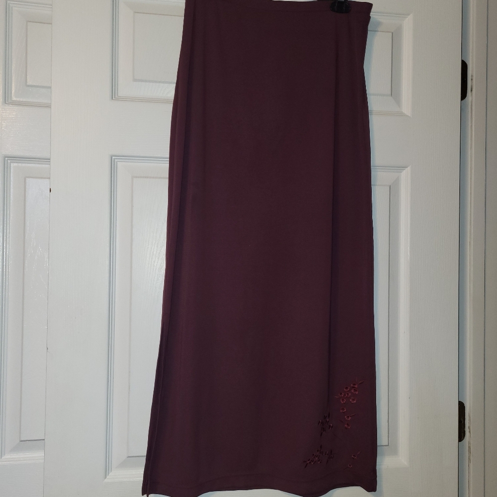 Vintage Y2K Straight Maxi Skirt Embroidered Cherry Blossoms Women's Size‎ Medium